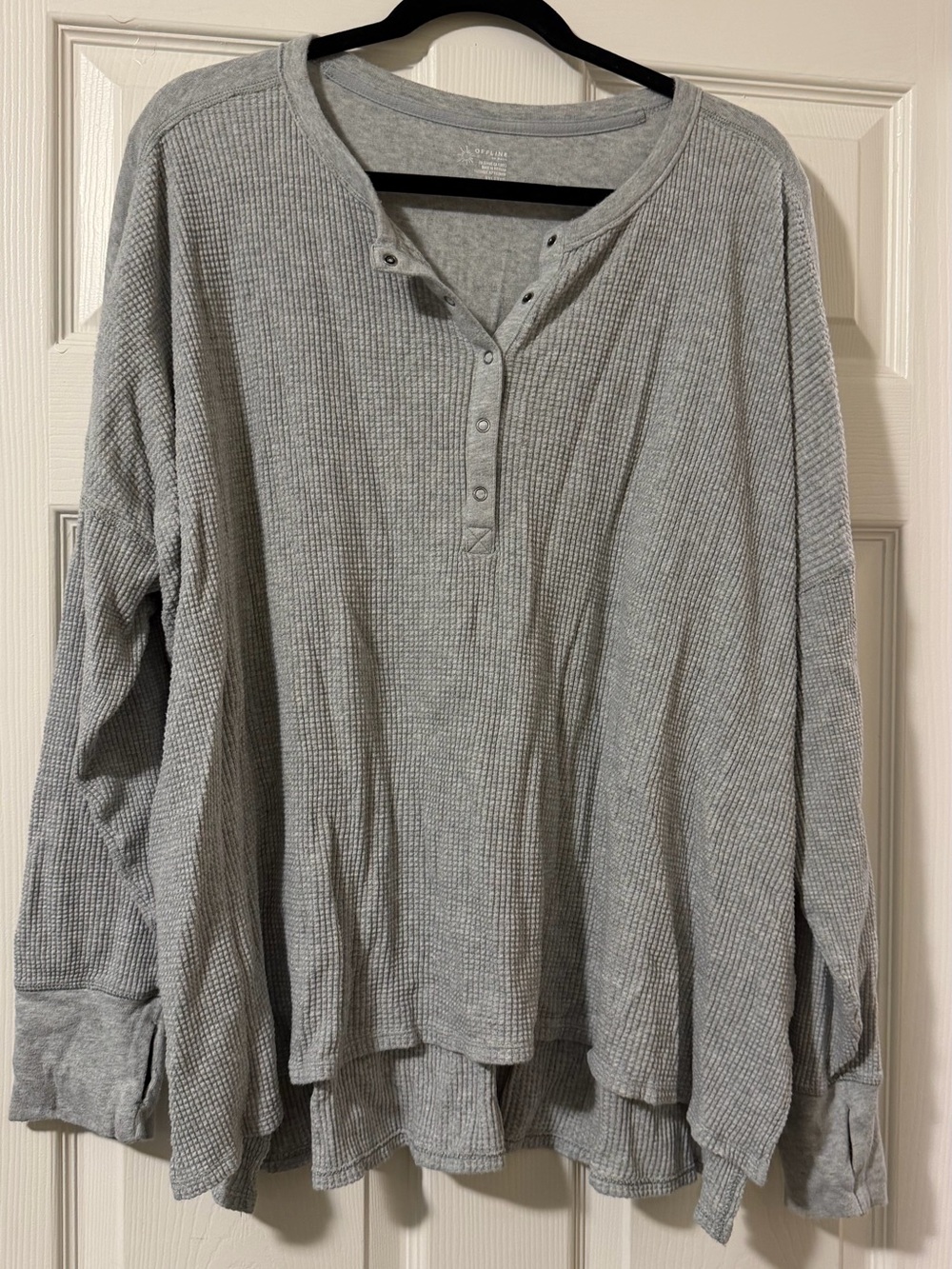 aerie Light Gray Waffle Henley Long-Sleeve Top